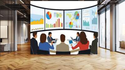 This is an illustration of a financial review meeting with clients and advisors, in flat style Wall mural