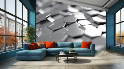 Wall background with diamond shaped tiles. Polished tile wallpaper with silver 3D blocks. Wall mural