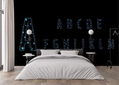 alphabet letters from glittering blue stars Wall mural