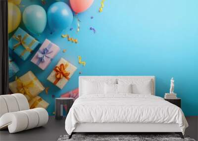 Colorful Birthday Celebration with Gifts and Balloons Wall mural