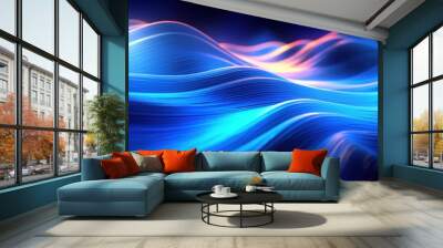 Digital technology blue rhythm wavy lines abstract graphic poster web page ppt background, AI generated Wall mural