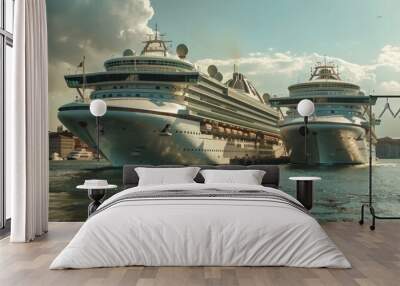 Two Cruise Ships Docked in a Harbor Wall mural