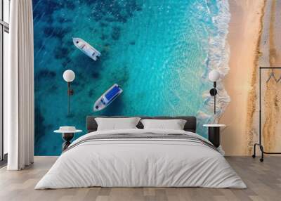 Wave and boat on the beach as a background. Beautiful natural background at the summer time from Wall mural