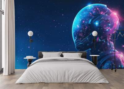 Cyberpunk Astronaut in a Starry Night Wall mural