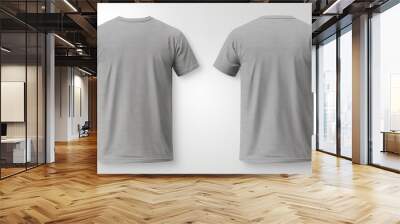 Grey male t-shirt realistic mockup set from front and back view, blank textile print design template for fashion apparel. Wall mural