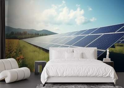 solar panels on a green field green transition solar energy from renewable sources Wall mural