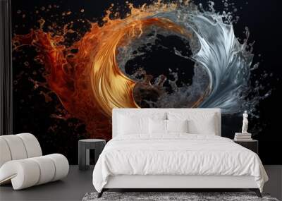 Water splash with yin and yang symbol. Wall mural