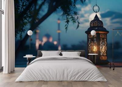 A glowing lantern in the night Wall mural