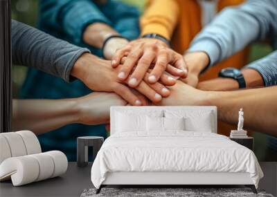 A group of people hands together, teamwork. Wall mural