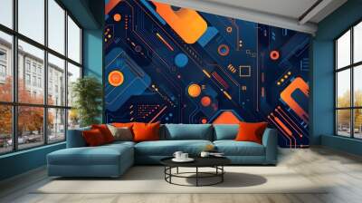 Abstract Circuitry Pattern with Bold Colors Wall mural