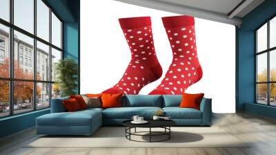 Red Winter Socks Pair on Transparent Background Wall mural