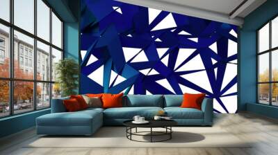 3d ILLUSTRATION, of blue abstract crystal background, triangular texture, wide panoramic for wallpaper, 3d futuristic blue background low poly design Wall mural