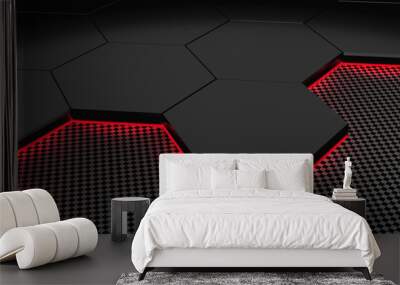 3d illustration of modern honeycomb background aluminium and carbon fiber pattern  Wall mural