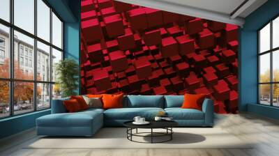 red abstract 3d cube background, 3d illustration of abstract background with thousand cube in 3d perspective view Wall mural