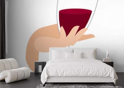 glass of wine in the hand. graceful female hand holds full glass of red wine. alcoholic drink in glass. vector illustration flat on white background. Wall mural