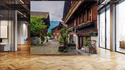 Typical facades in the town of Brienz, in the canton of Bern, Switzerland. Wall mural