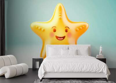 3d icon cute Starfish smiling cartoon illustration. Kawaii summer Ocean fish Minimal tropic beach object isolated Wall mural