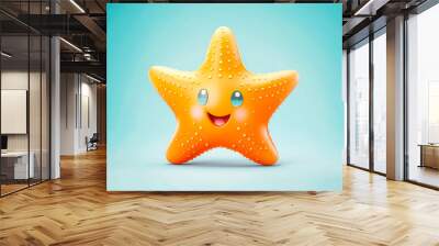 3d icon cute Starfish smiling cartoon illustration. Kawaii summer Ocean fish Minimal tropic beach object isolated Wall mural