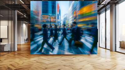 Blurred group of well dressed business people crossing the street in Tokyo, Japan Wall mural