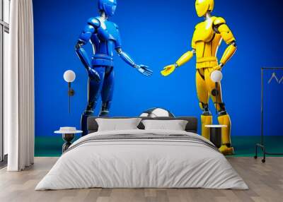 Concept of football match with robots representing team A versus team B with blue background Wall mural