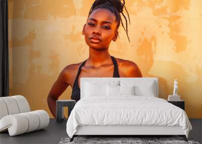 Confident fit muscular young african fitness woman Wall mural