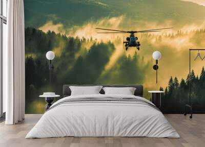 German attack helicopter flies over german landscape Wall mural