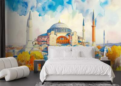 Hagia Sophia, Istanbul, Turkey. Watercolor sketch. Wall mural