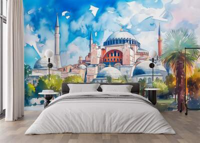 Hagia Sophia, Istanbul, Turkey. Watercolor sketch. Wall mural