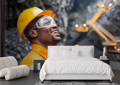 Male young African mine worker wearing protective at coal mine or mining. Stock photography Wall mural