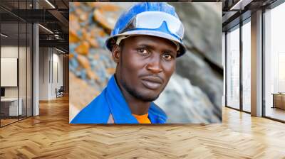 Male young African mine worker wearing protective at coal mine or mining. Stock photography Wall mural