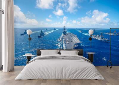 Military Ships at Sea: Navy Vessels in the Pacific as Part of a Carrier Strike Group. Wall mural