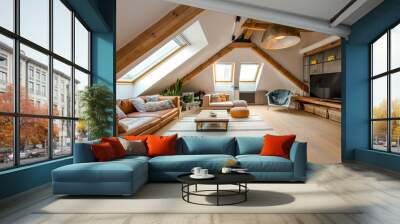 Modern attic with stylish and functional living space that has been designed to make the most of the unique characteristics of an attic Wall mural