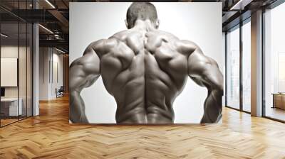 Muscular bodybuilder guy back, over white background, generative ai Wall mural