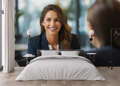 Portrait of successful female business consultant broker adviser meeting with her clients in a modern office setting Wall mural