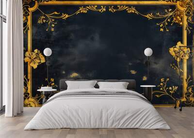 Rectangle subtle gold frame for web presentation, horizontal border in oriental style Wall mural