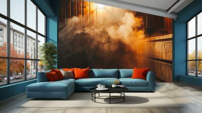 Steaming hot finnish sauna. Health and Wellness concept. Wall mural