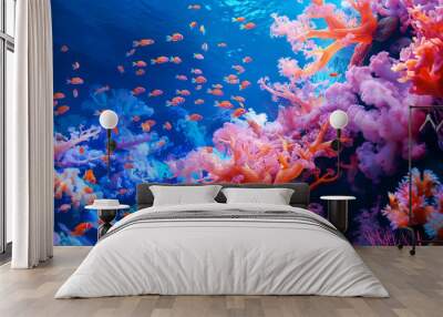 Vibrant coral reef teeming with exotic sea creatures Wall mural