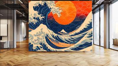 Wallpaper, background of japanese style wave pattern texture Wall mural