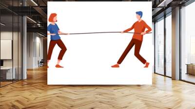 Male and female characters: tug of war competition, battle for leadership, business contest, rivalry, challenge concept. Vector corporate rivalry and conflict in cartoon style. Wall mural