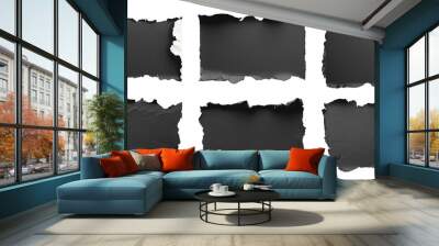 Black torn paper isolated on a transparent background. Black Friday mockup. Wall mural