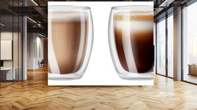 Coffee, cappuccino and latte in transparent glasses with a double bottom on a transparent background Wall mural