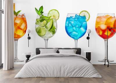 Summer alcohol cocktails on a transparent background Wall mural