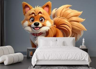 3d cartoon illustration of cute puppies  Wall mural