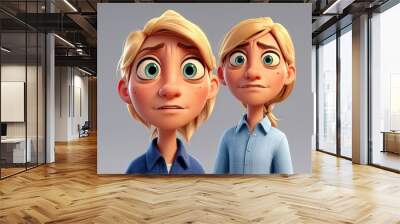 3d  cartoon of portrait of two children Wall mural