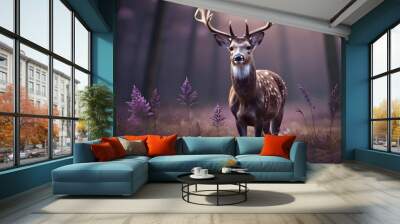 3d Illustration Art deer on grass with blurred purple background Artistic wallpaper design

 Wall mural