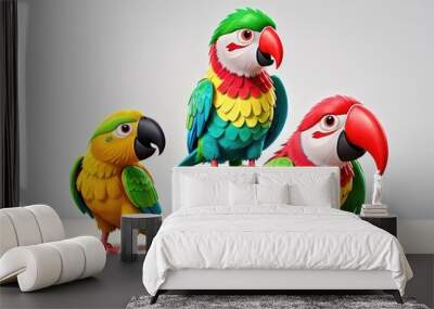 3d illustration of two parrots on a white background Wall mural