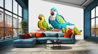 3d illustration of two parrots on a white background Wall mural