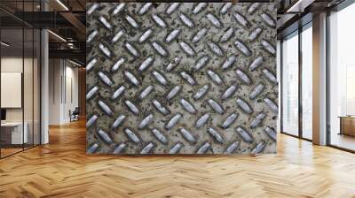 Diamond tread steel floor plate texture (dirty and worn) Wall mural