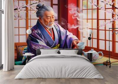 A colorful impressionist painting of a traditional Japanese tea ceremony Wall mural