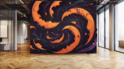 Halloween abstract art, swirling colors, spooky shapes, dark background perfect for Halloween Wall mural